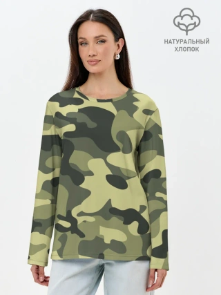 Лонгслив женский. Хлопок / Камуфляж Хаки