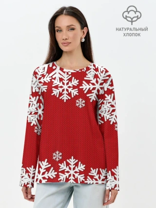 Лонгслив женский. Хлопок / Снежинки