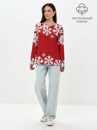 Лонгслив женский. Хлопок / Снежинки