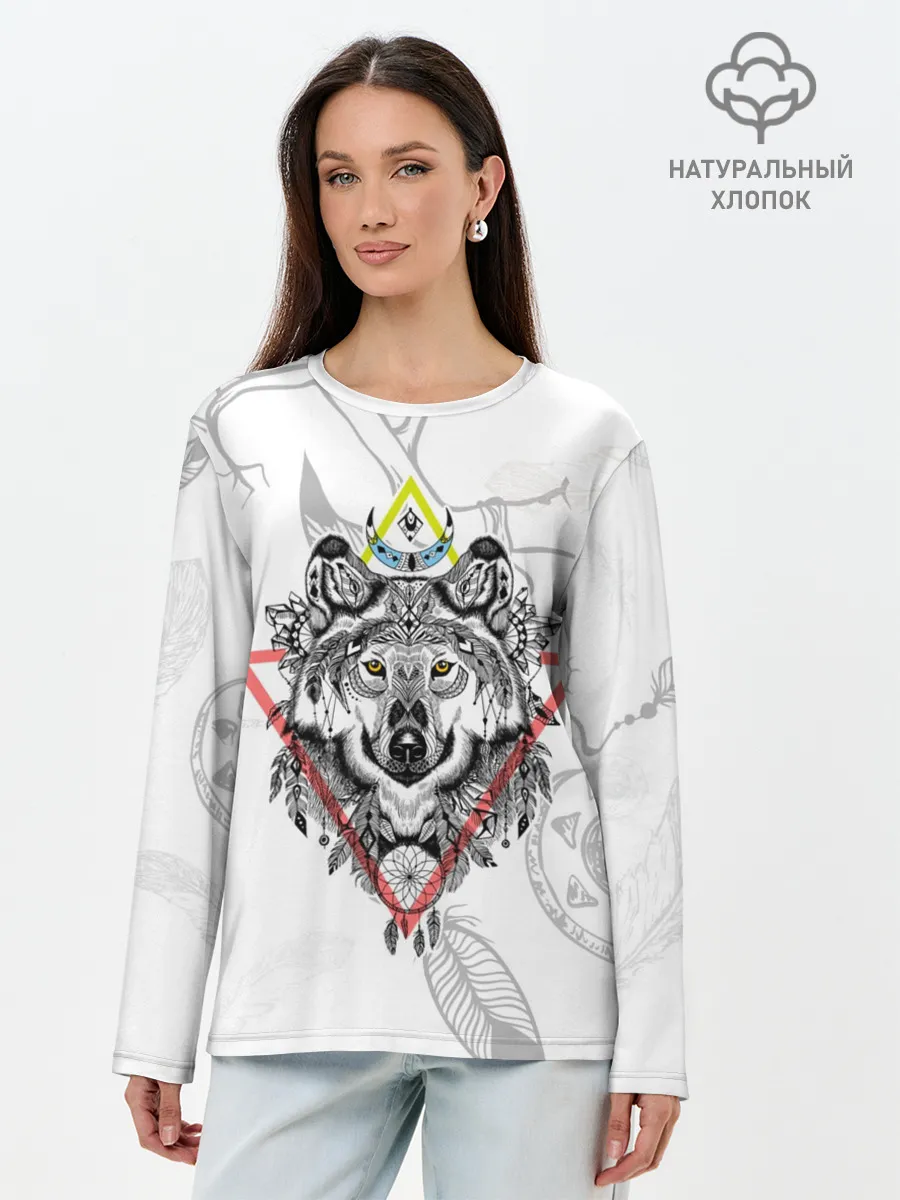 Лонгслив женский. Хлопок / Волк