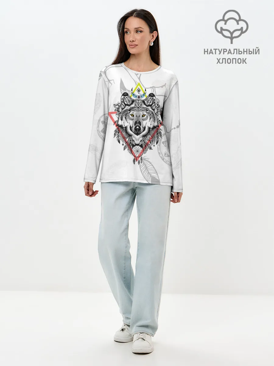 Лонгслив женский. Хлопок / Волк
