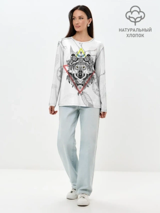 Лонгслив женский. Хлопок / Волк