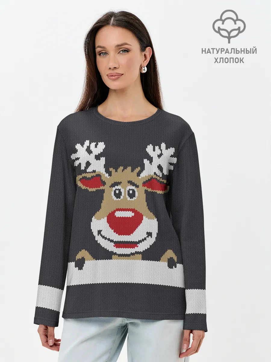 Лонгслив женский. Хлопок / Олень