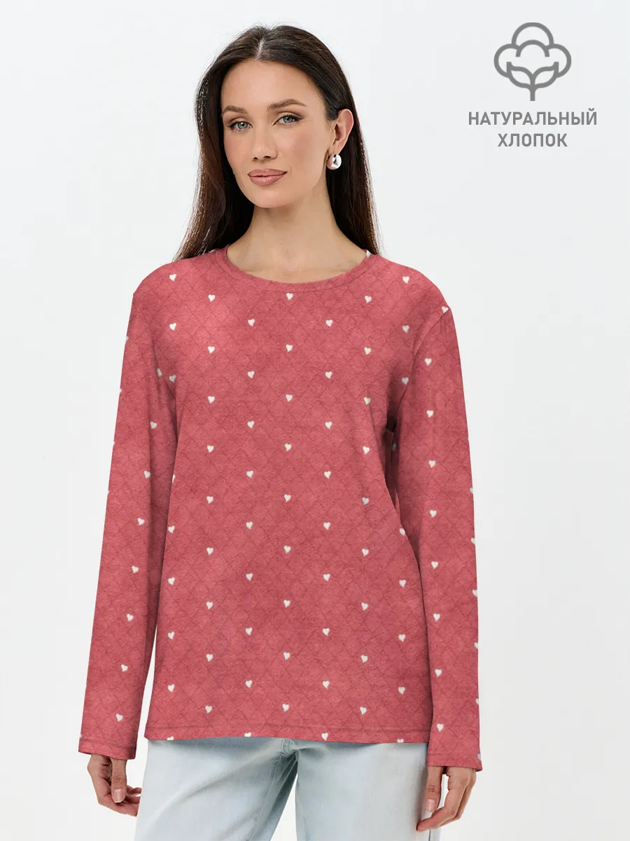 Лонгслив женский. Хлопок / Сердечки