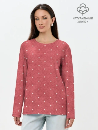 Лонгслив женский. Хлопок / Сердечки