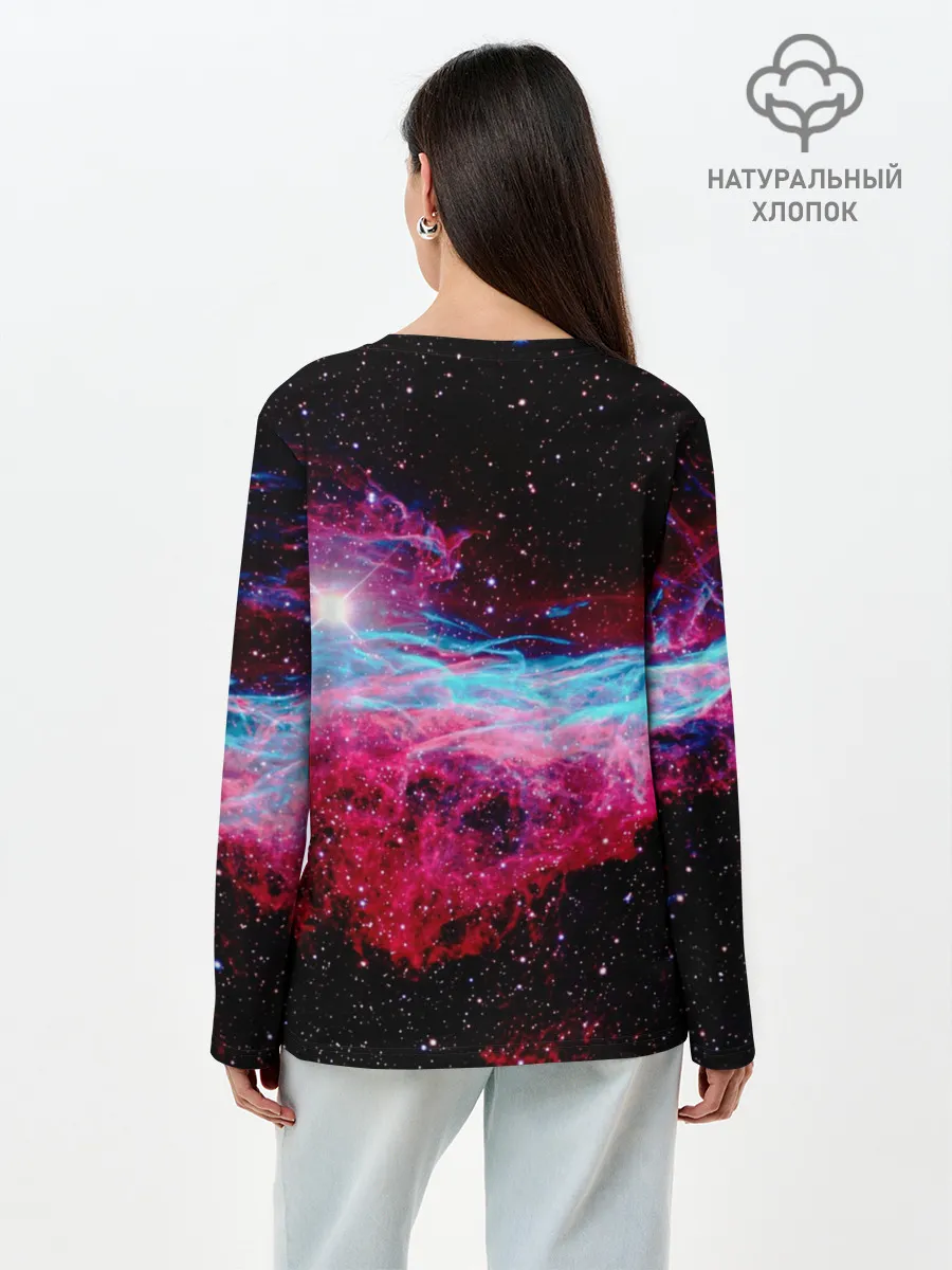 Лонгслив женский. Хлопок / Кот с едой