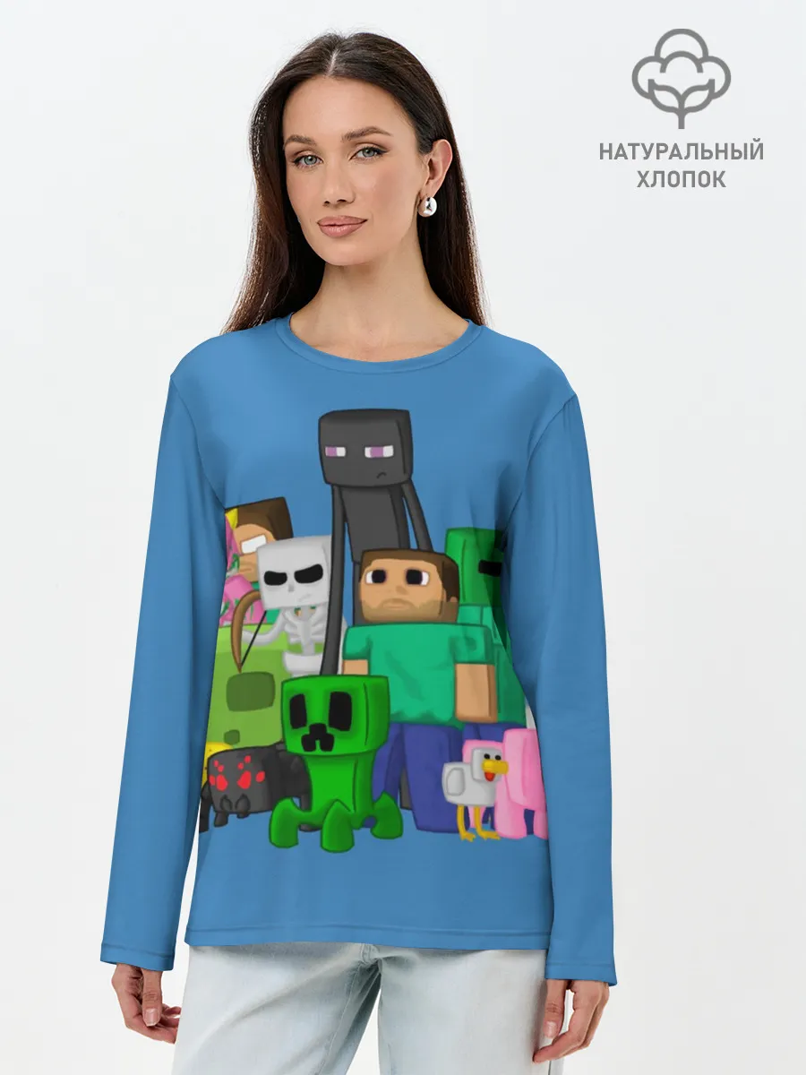 Лонгслив женский. Хлопок / Майнкрафт