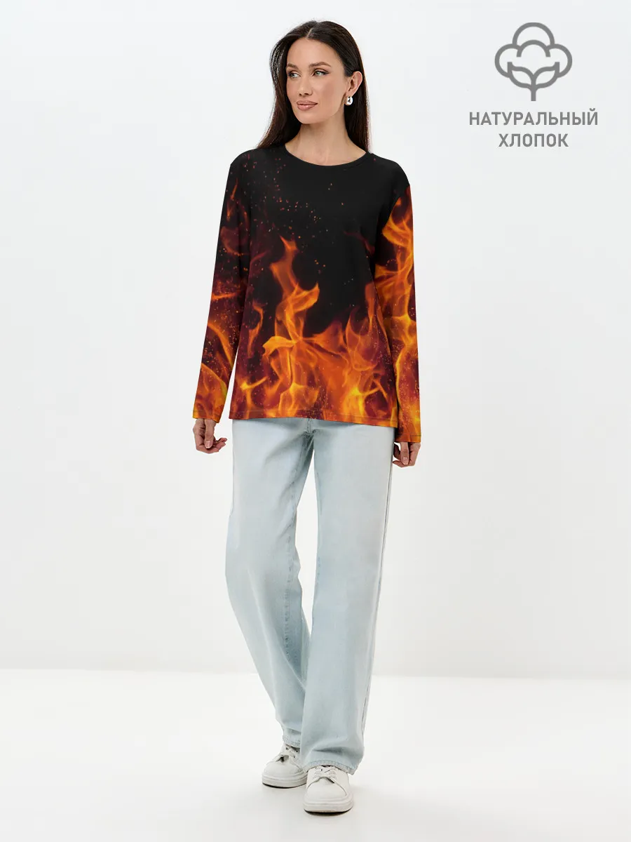 Лонгслив женский. Хлопок / Огонь с искрами
