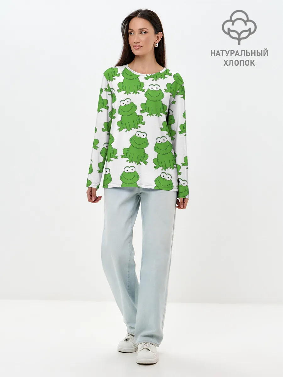 Лонгслив женский. Хлопок / Лягушки