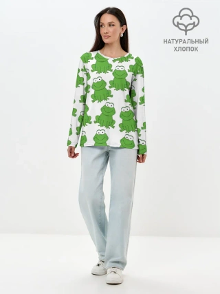 Лонгслив женский. Хлопок / Лягушки
