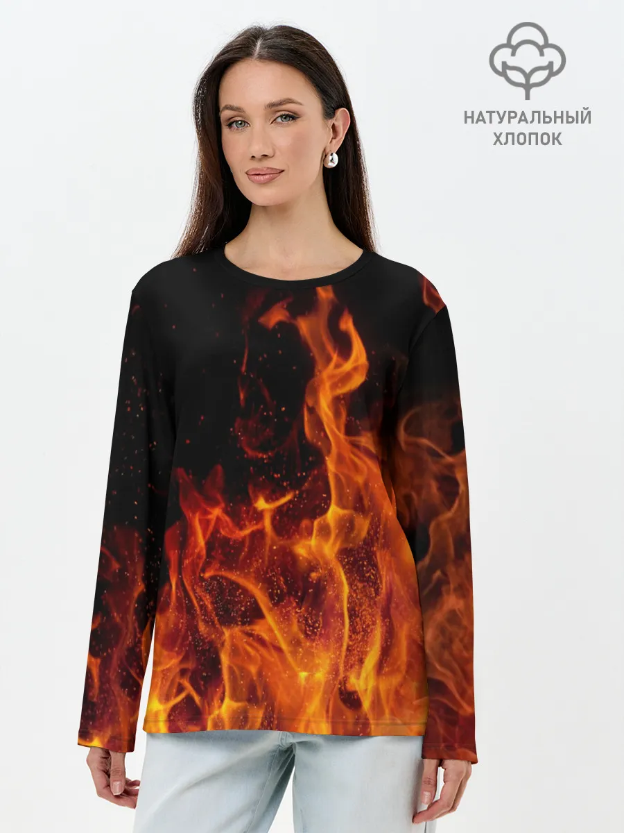 Лонгслив женский. Хлопок / Огонь