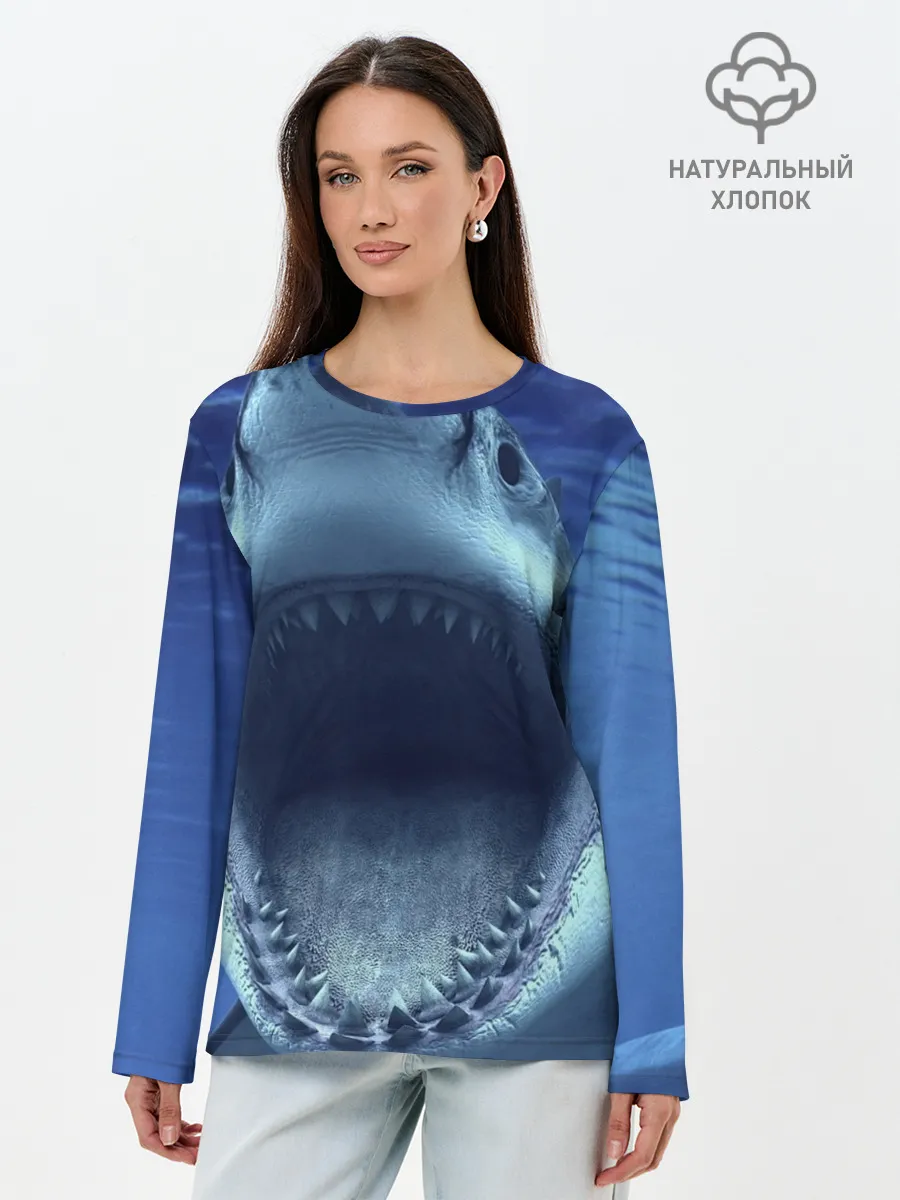 Лонгслив женский. Хлопок / Белая акула