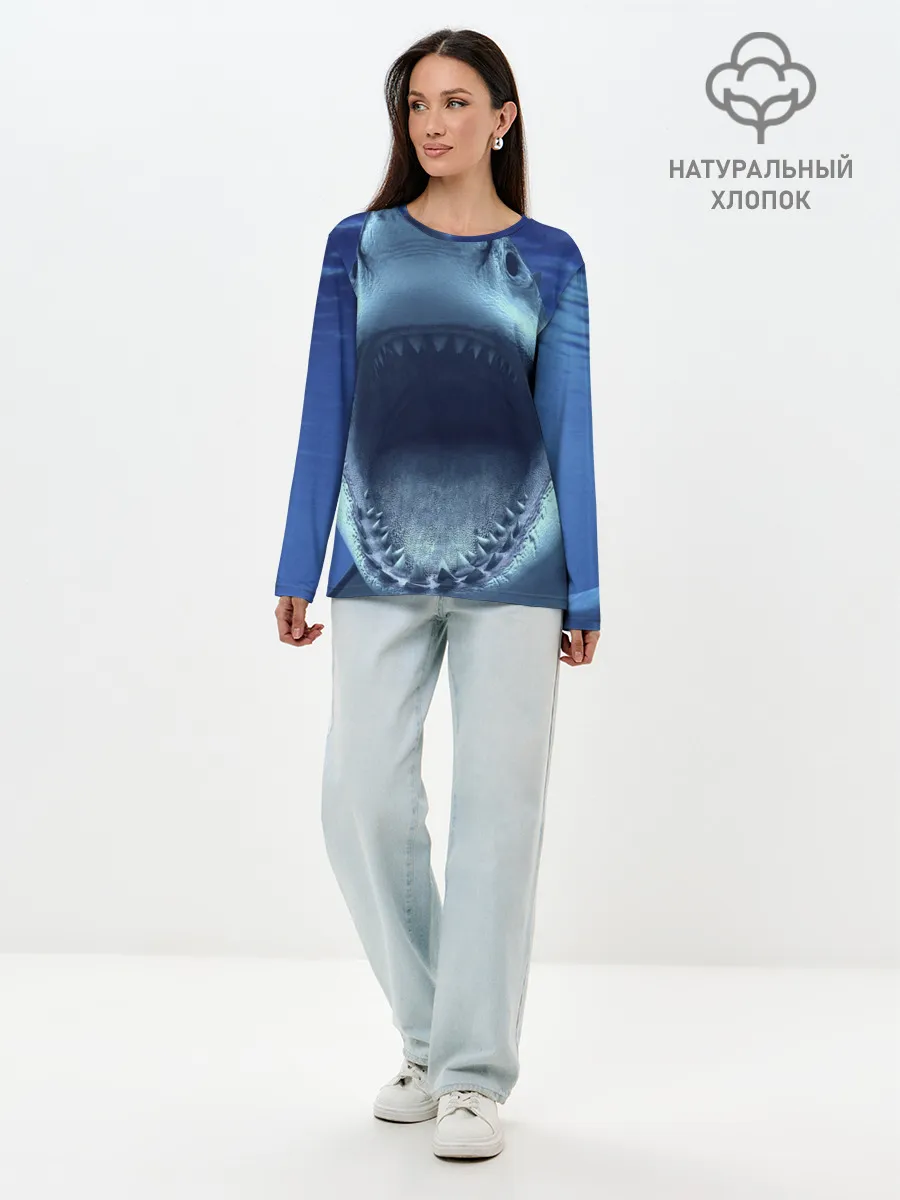 Лонгслив женский. Хлопок / Белая акула