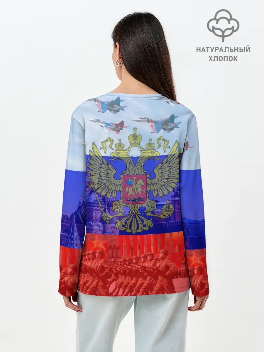 Лонгслив женский. Хлопок / Русский медведь и герб