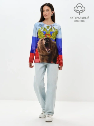 Лонгслив женский. Хлопок / Русский медведь и герб