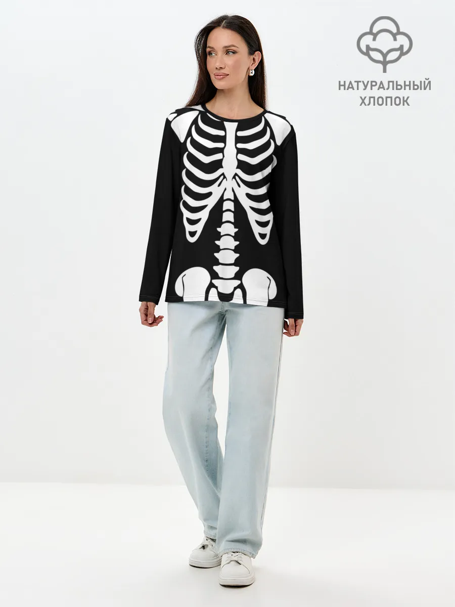 Лонгслив женский. Хлопок / Скелет
