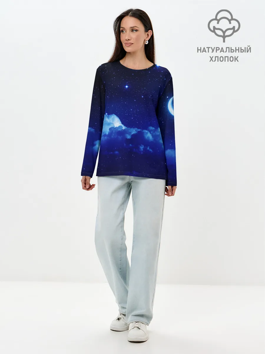 Лонгслив женский. Хлопок / Звёздное небо