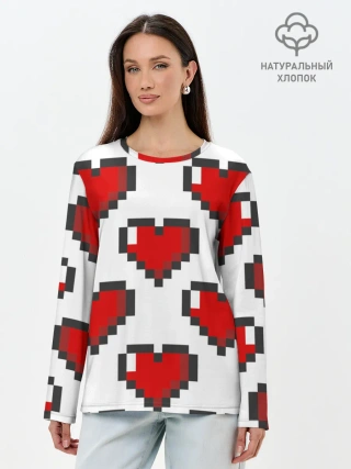 Лонгслив женский. Хлопок / Пиксельные сердечки