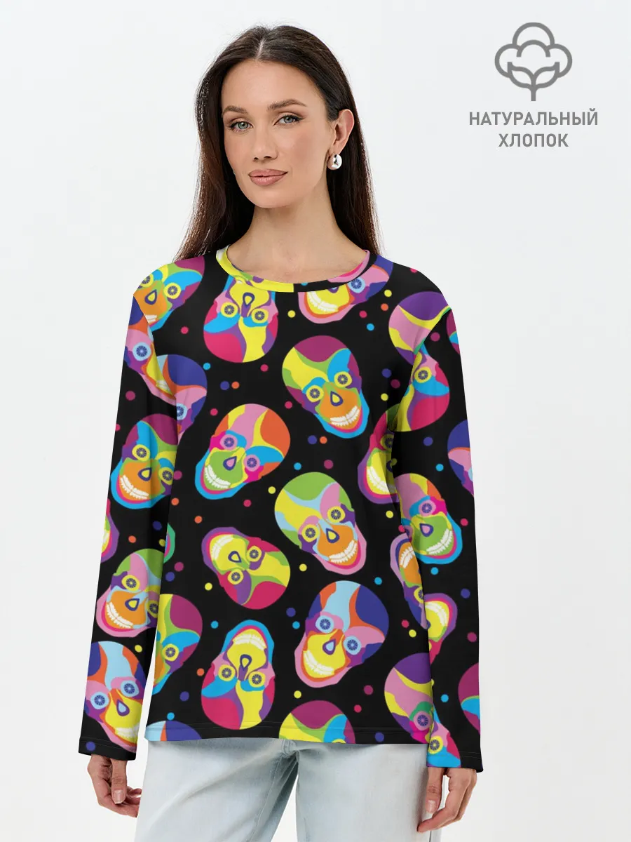 Лонгслив женский. Хлопок / Мексиканские черепа