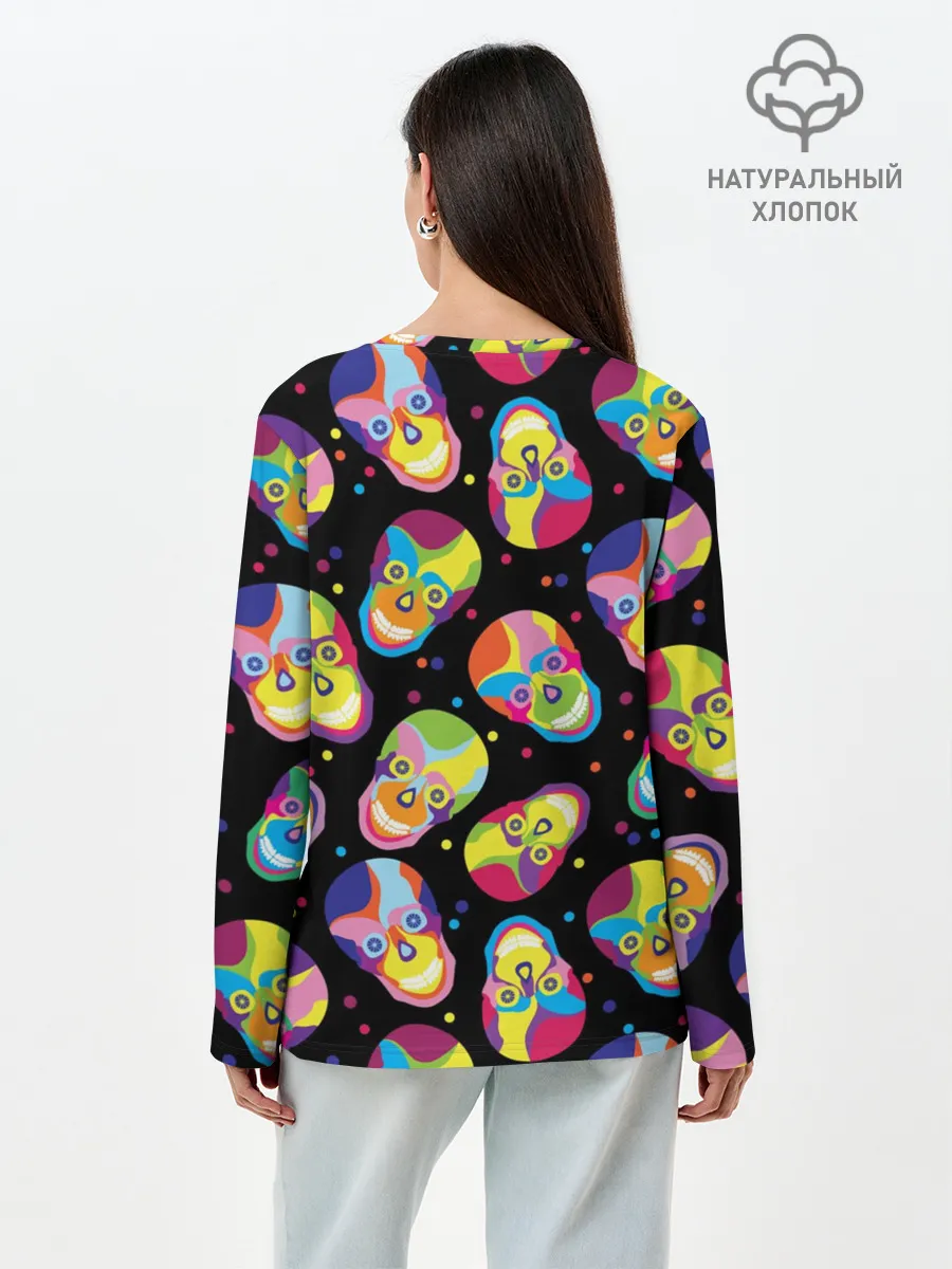 Лонгслив женский. Хлопок / Мексиканские черепа