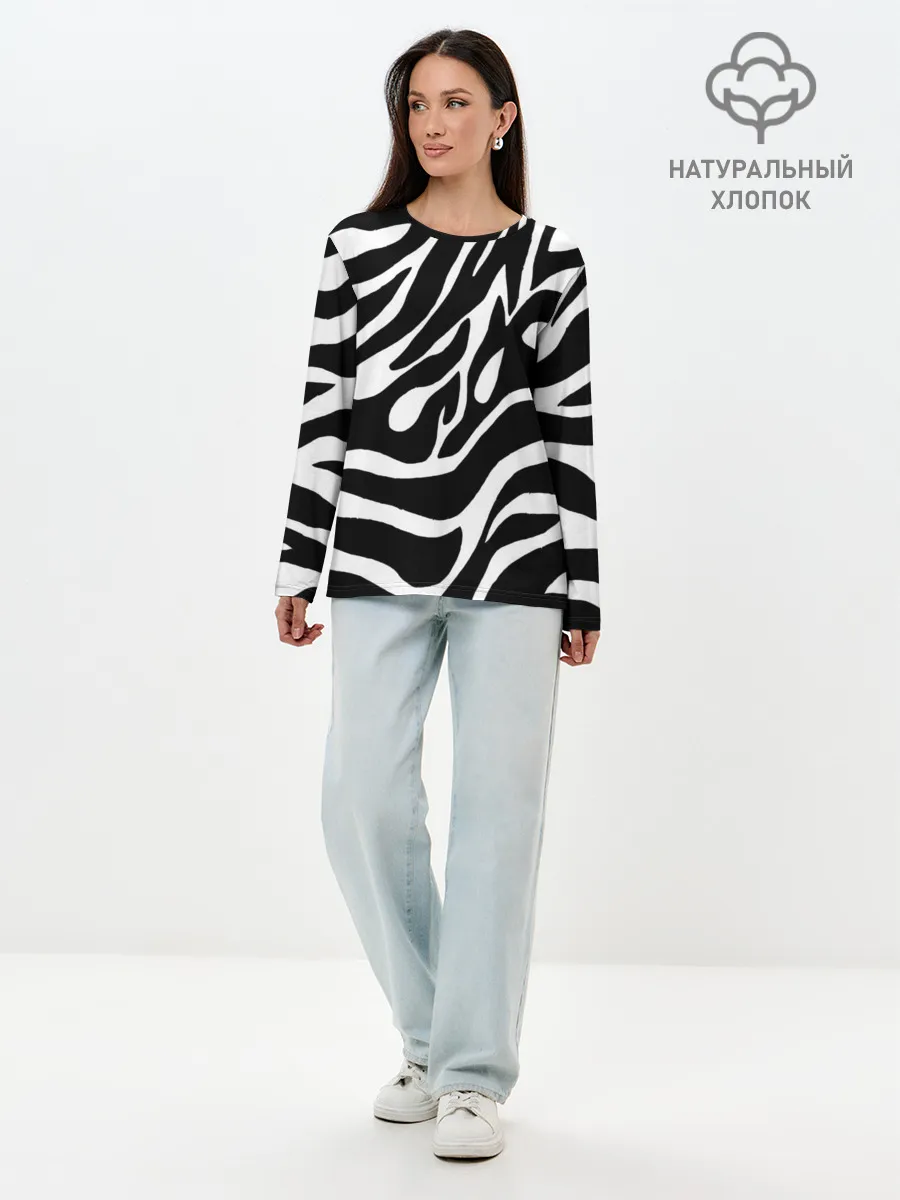 Лонгслив женский. Хлопок / Зебра