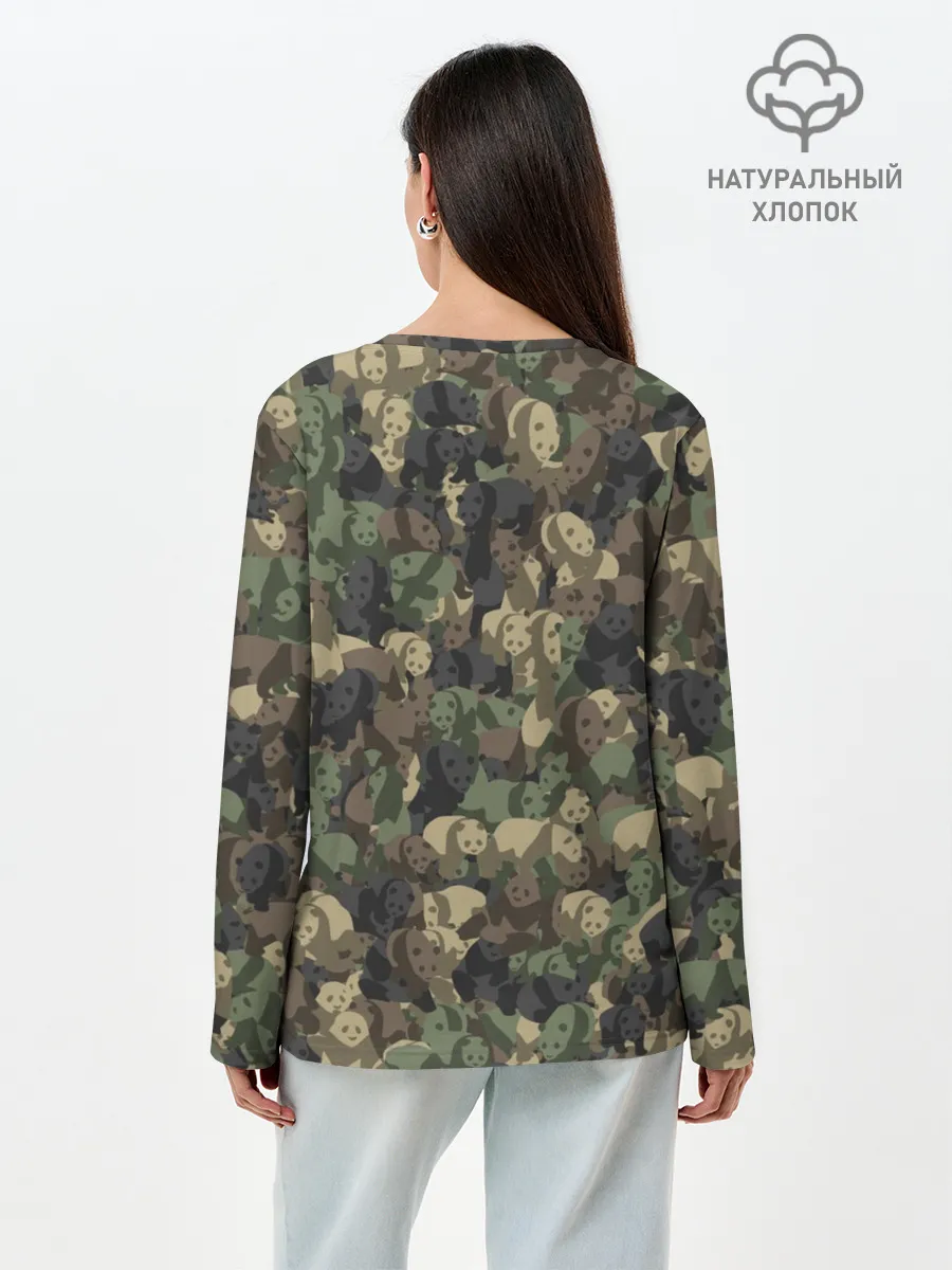 Лонгслив женский. Хлопок / Камуфляж с пандами
