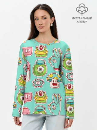 Лонгслив женский. Хлопок / Яркие монстрики