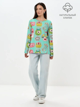 Лонгслив женский. Хлопок / Яркие монстрики