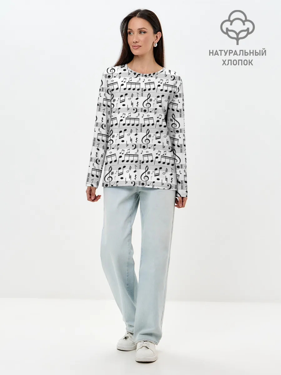 Лонгслив женский. Хлопок / Нотный стан