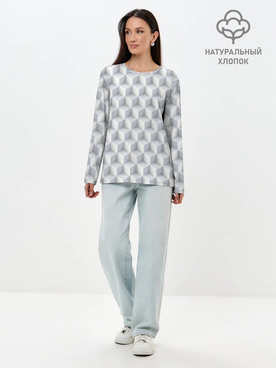 Лонгслив женский. Хлопок / 3D Кубы