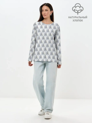 Лонгслив женский. Хлопок / 3D Кубы