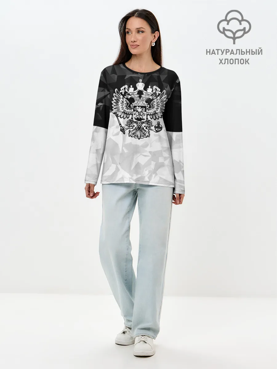 Лонгслив женский. Хлопок / RUSSIA BLACK X WHITE | РОССИЯ