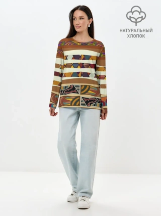 Лонгслив женский. Хлопок / Африканская мозаика