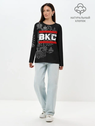 Лонгслив женский. Хлопок / ВКС белый герб РФ