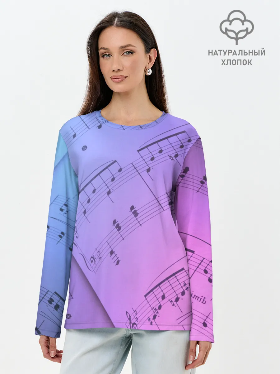 Лонгслив женский. Хлопок / Ноты