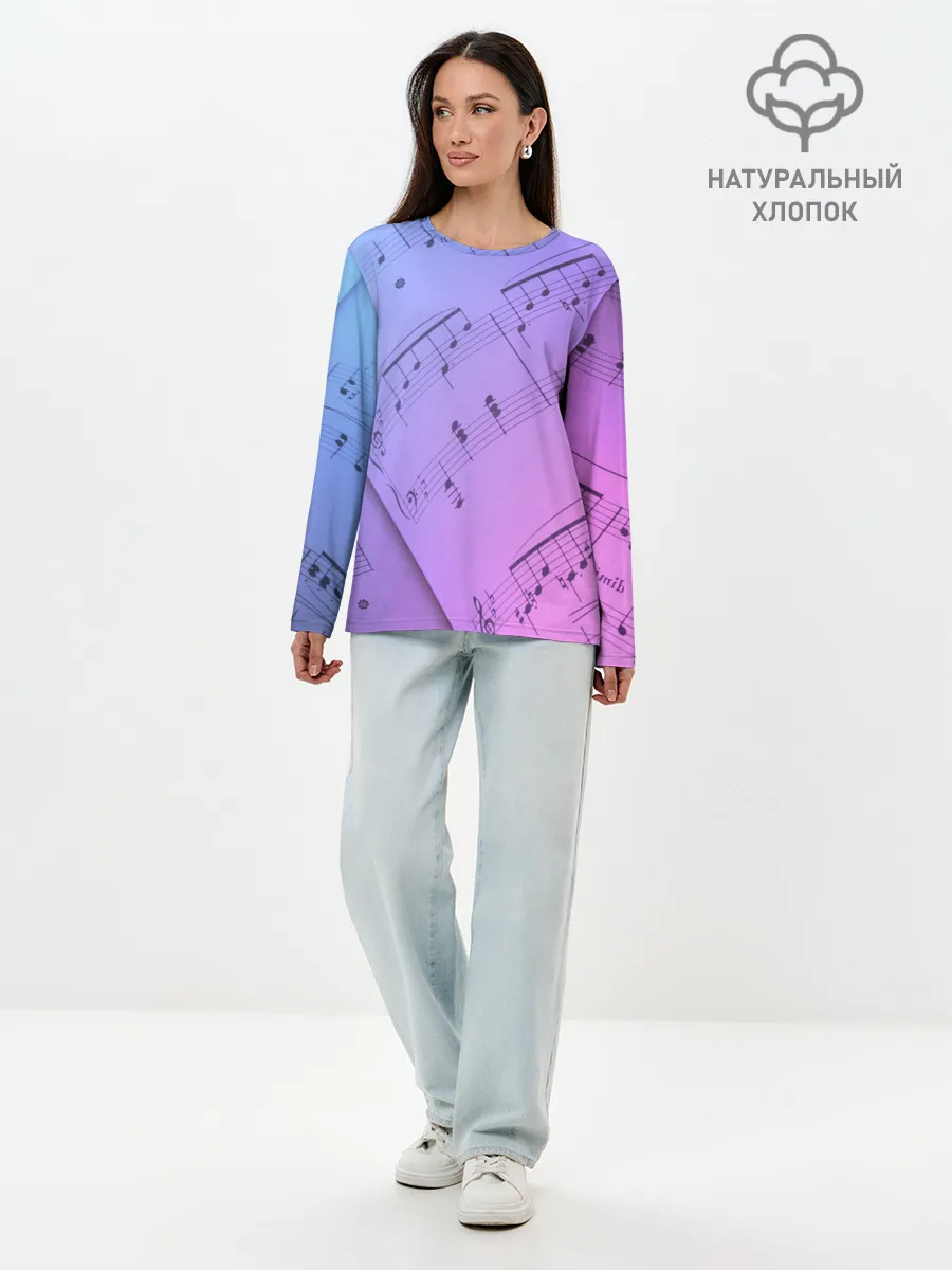 Лонгслив женский. Хлопок / Ноты