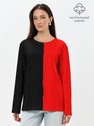 Лонгслив женский. Хлопок / Red & Black