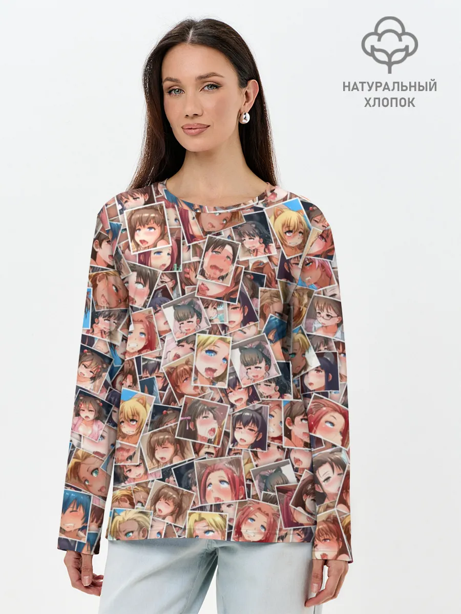 Лонгслив женский. Хлопок / Ahegao faces fhoto