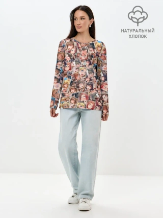 Лонгслив женский. Хлопок / Ahegao faces fhoto