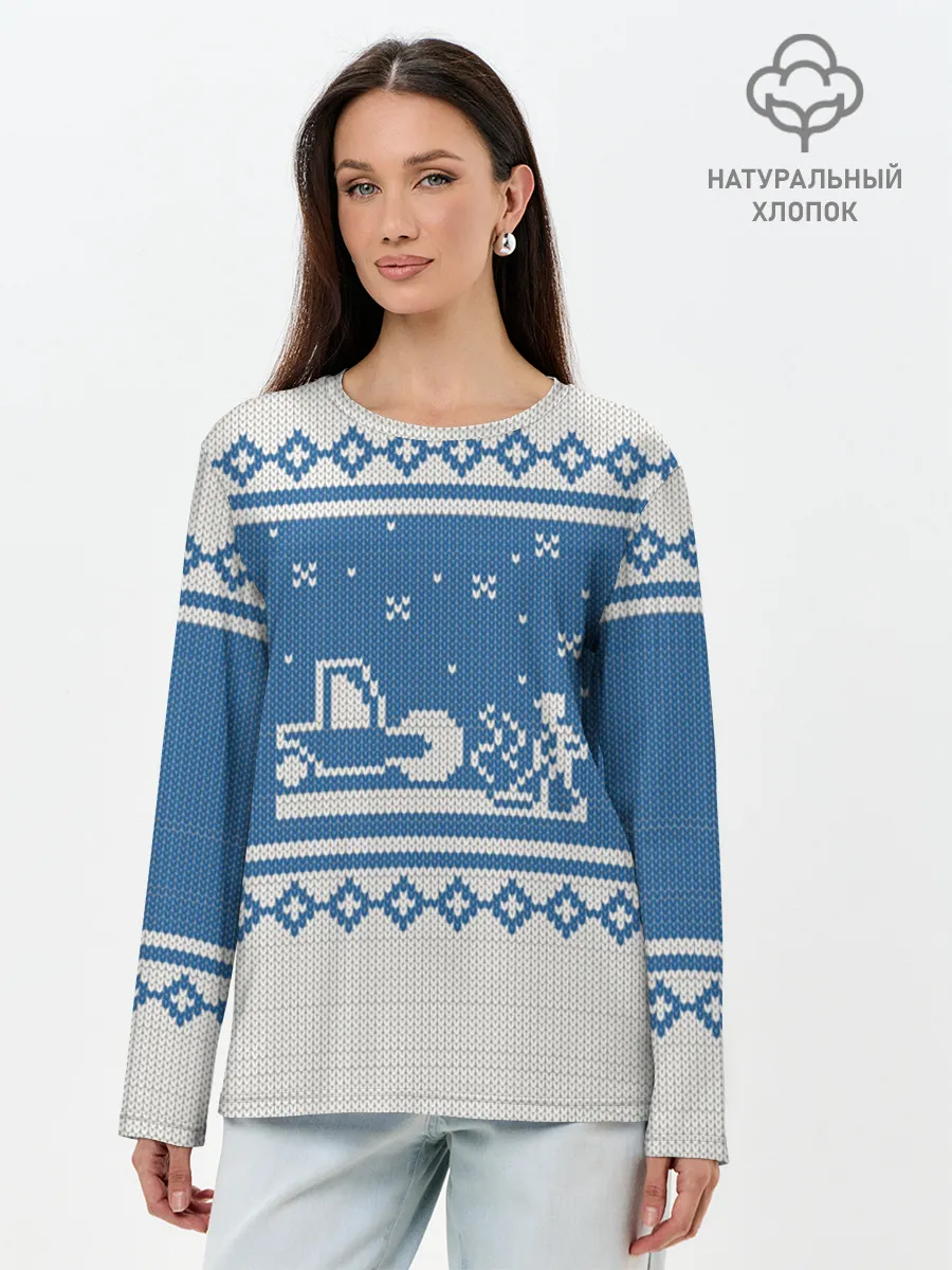 Лонгслив женский. Хлопок / Свитер с Оленем