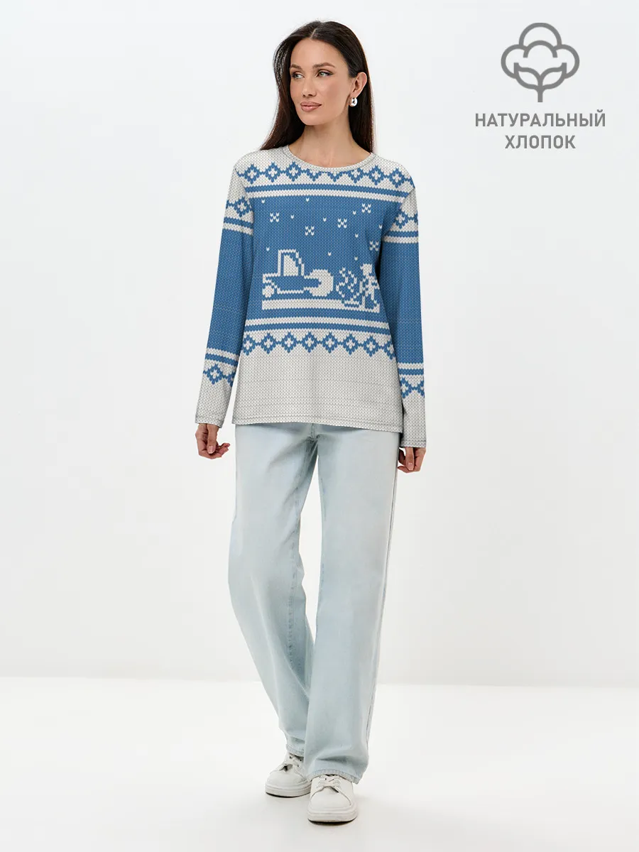 Лонгслив женский. Хлопок / Свитер с Оленем