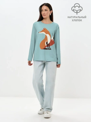 Лонгслив женский. Хлопок / Лисичка минималистичная