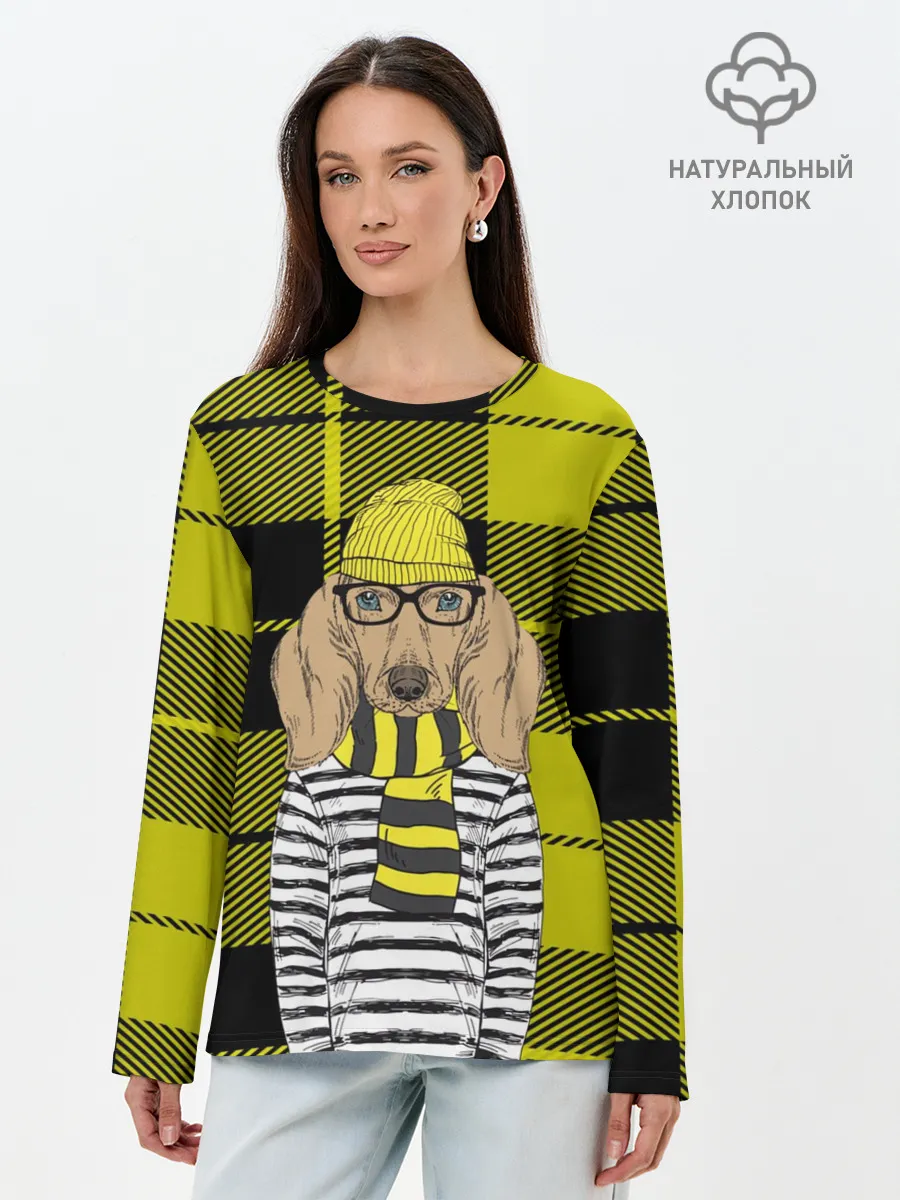 Лонгслив женский. Хлопок / Такса Хипстер