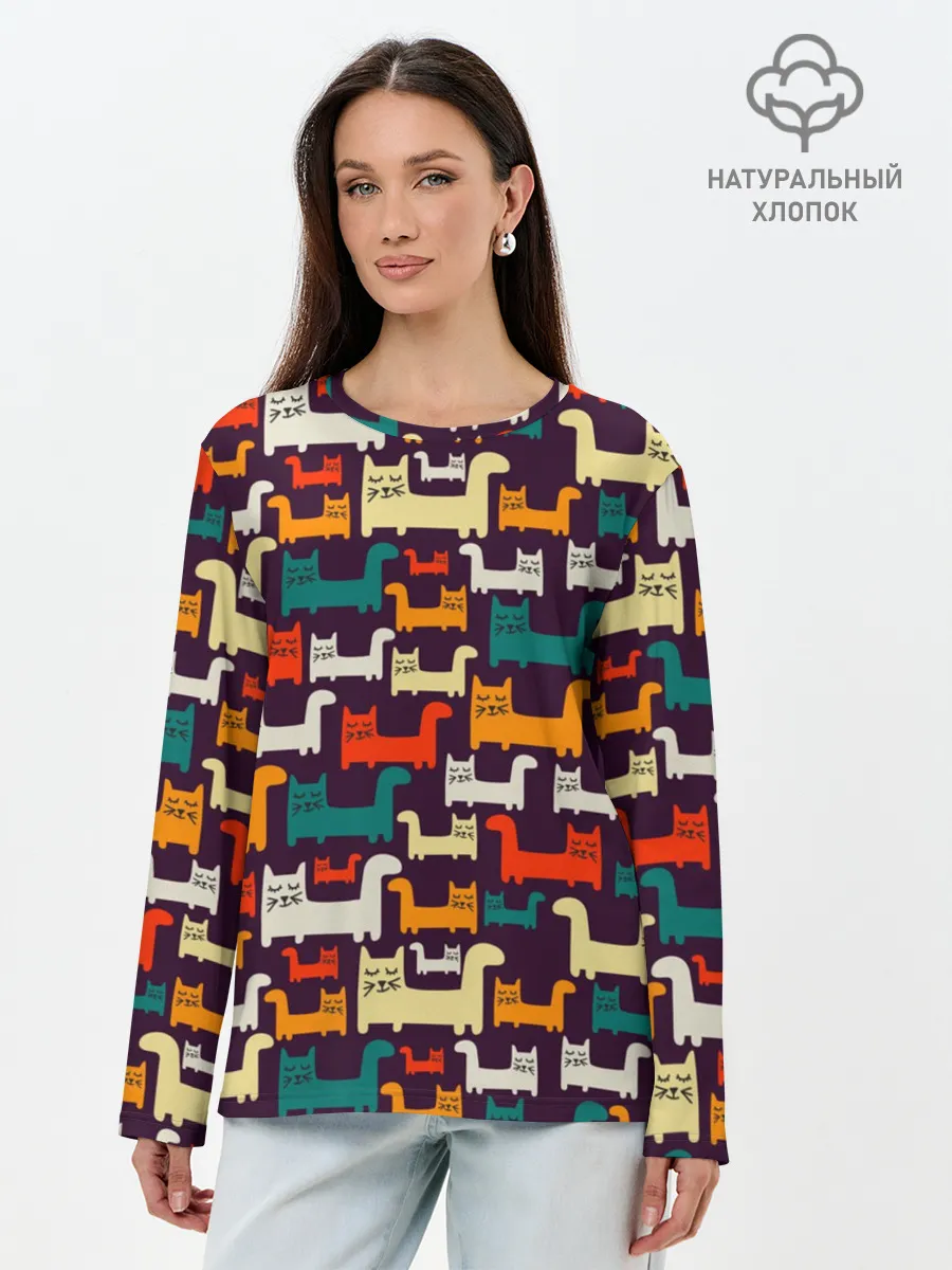Лонгслив женский. Хлопок / Найди чёрного кота