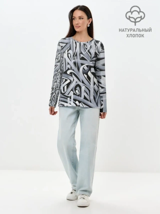 Лонгслив женский. Хлопок / Каллиграфия