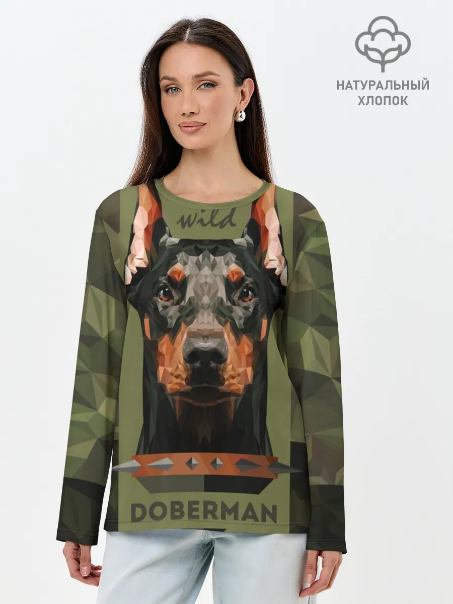 Лонгслив женский. Хлопок / Дикий доберман