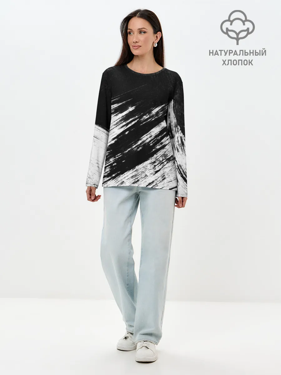 Лонгслив женский. Хлопок / abstraction black&white
