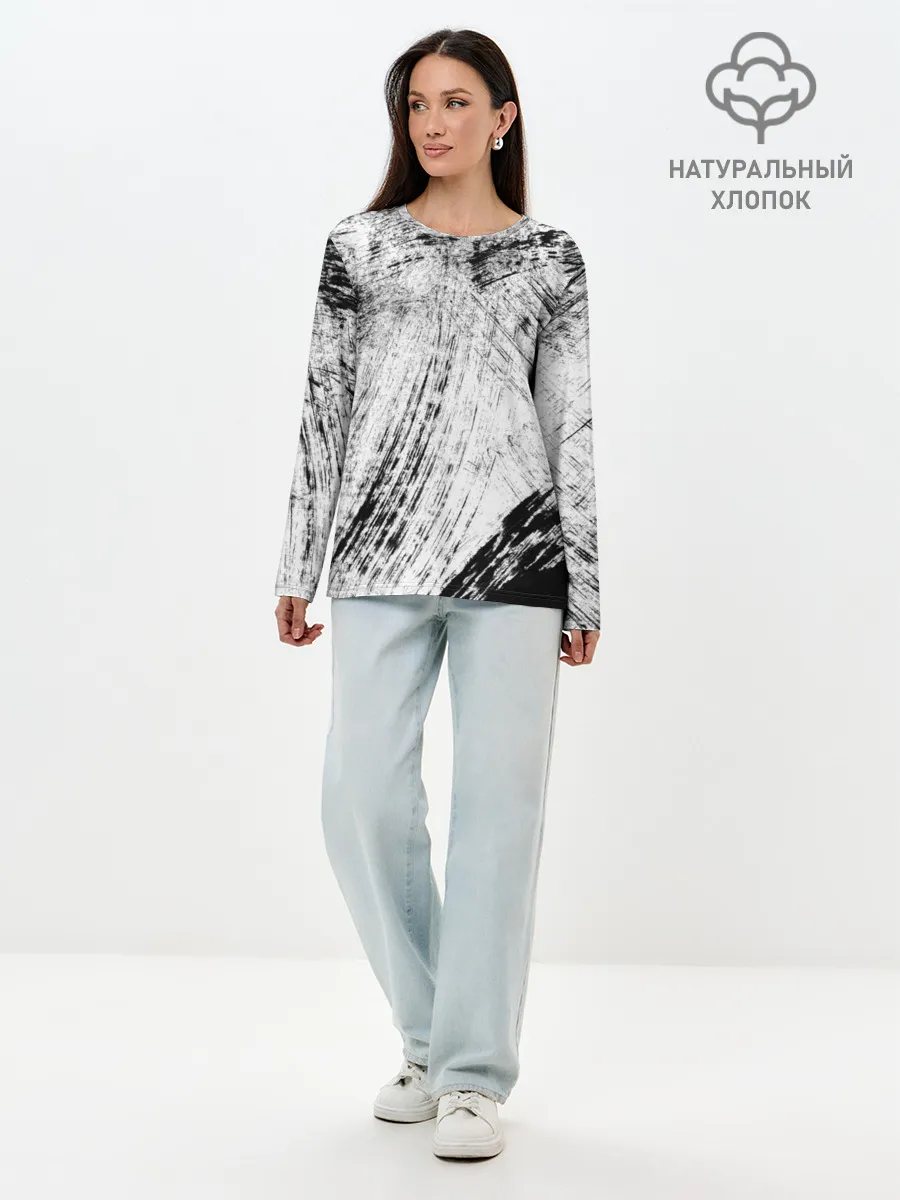 Лонгслив женский. Хлопок / Серые штрихи