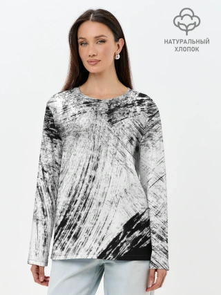 Лонгслив женский. Хлопок / Серые штрихи