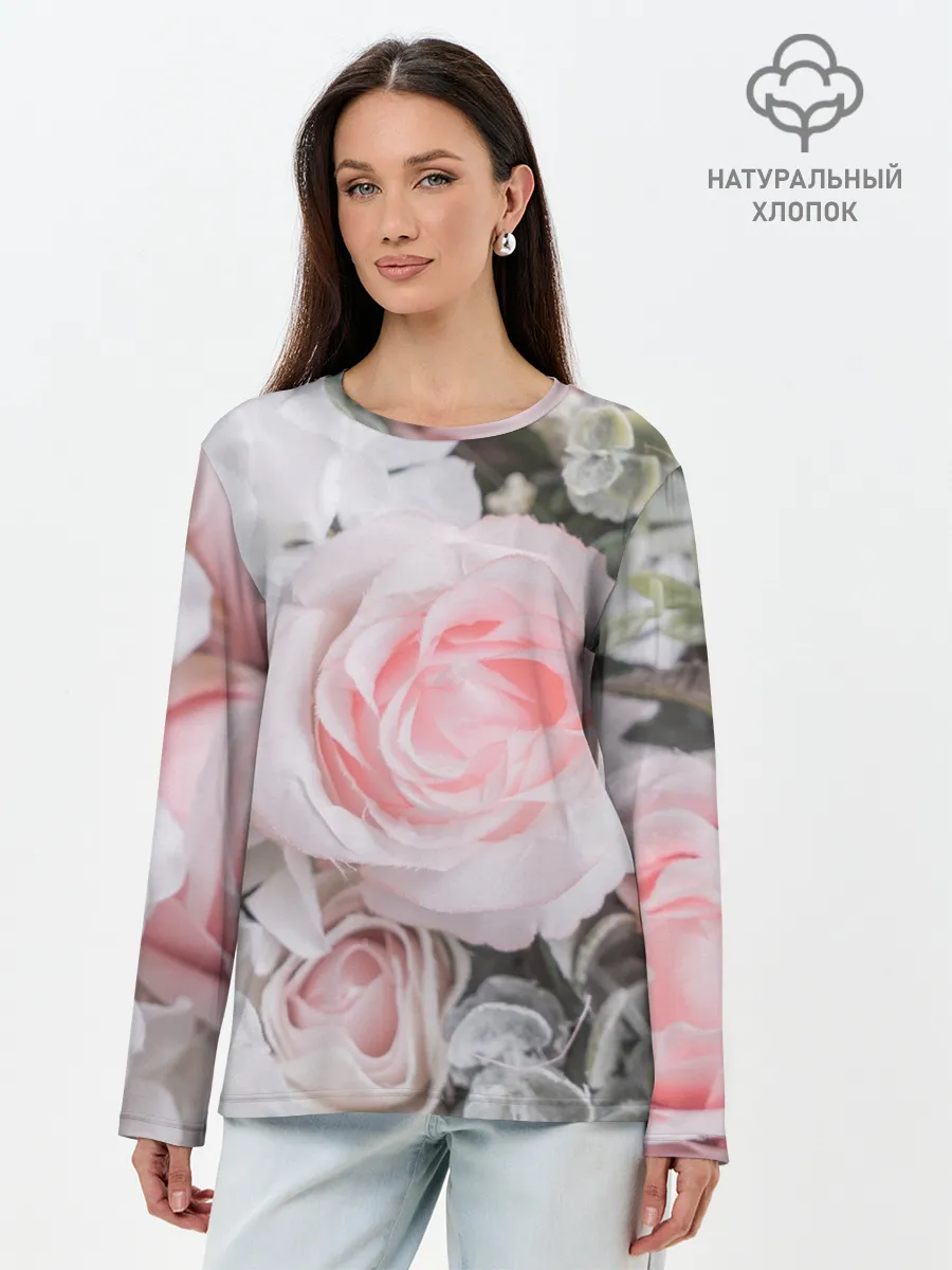Лонгслив женский. Хлопок / розы